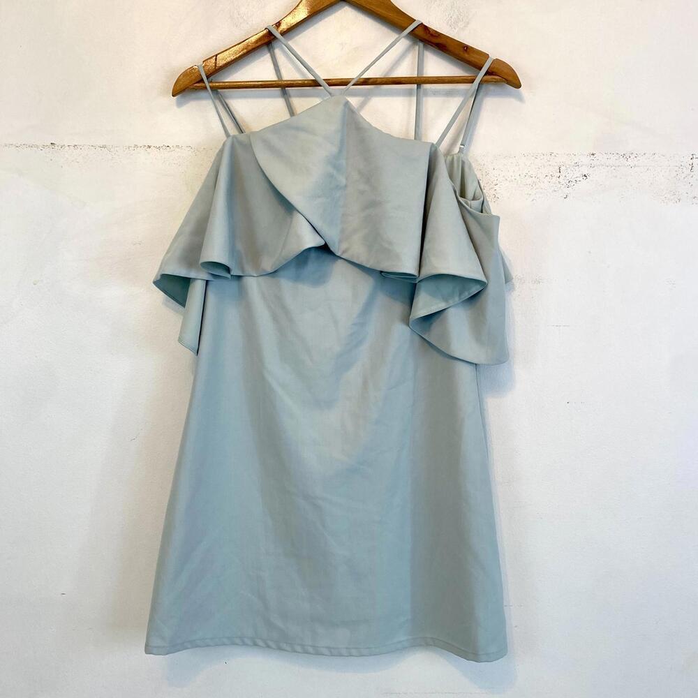 BY EGREIS sage green cold shoulder mini dress sz xs